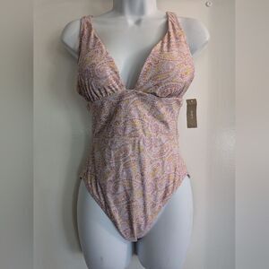 J Crew paisley one piece Ruffled swimsuit Purple And Yellow NWT 6